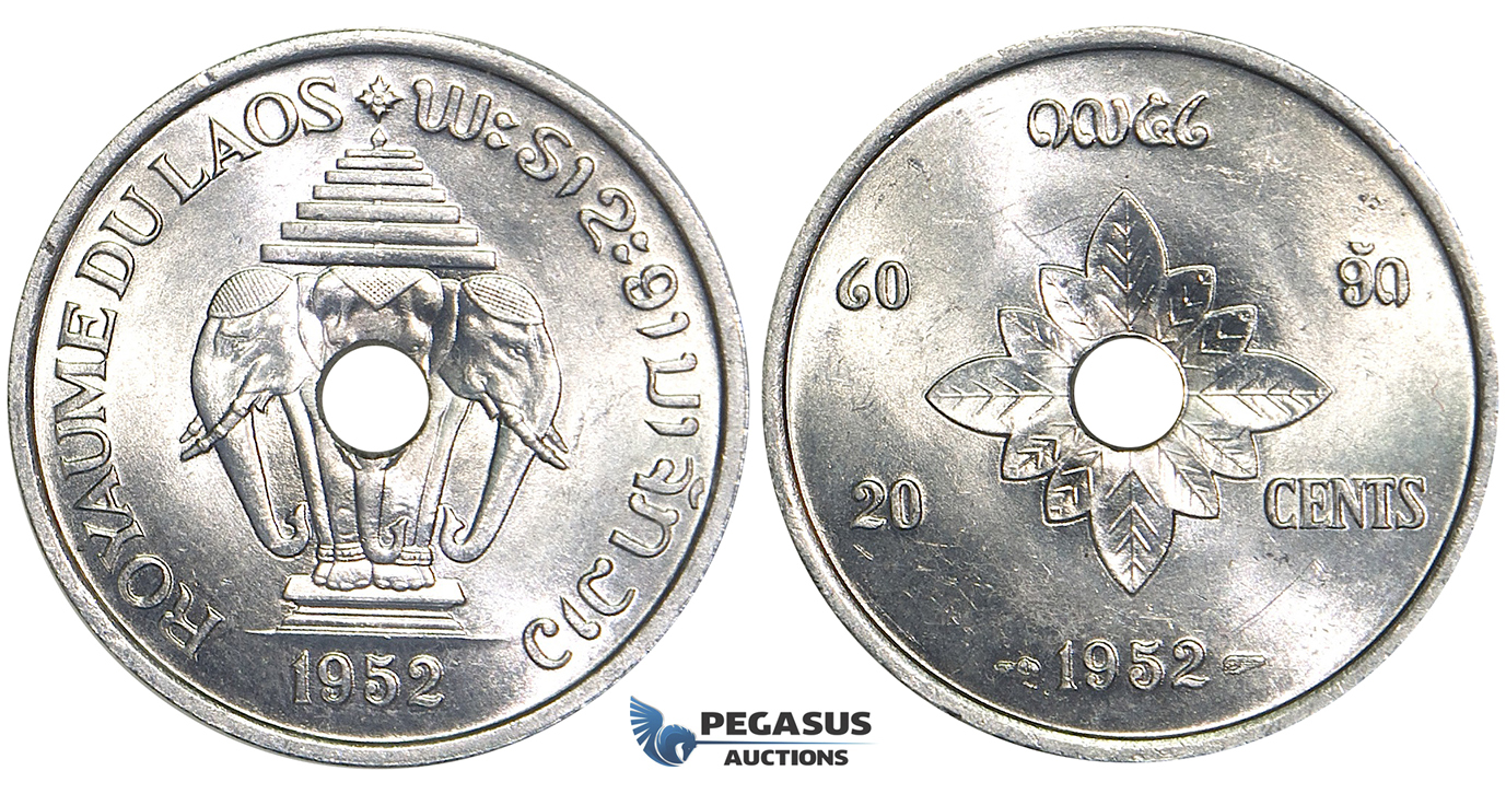 U43, Laos, Sisavang Vong, 20 Cents 1952, aUNC