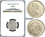 U61, Sarawak, C. Brooke Rajah, 20 Cents 1906-H, Heaton, Silver, NGC AU58 (Pop 1/1, Finest!) Rare!