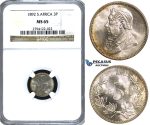 U63, South Africa (ZAR) Threepence (3 Pence) 1892, Silver, NGC MS65 (Pop 1/3) Very Rare Grade!