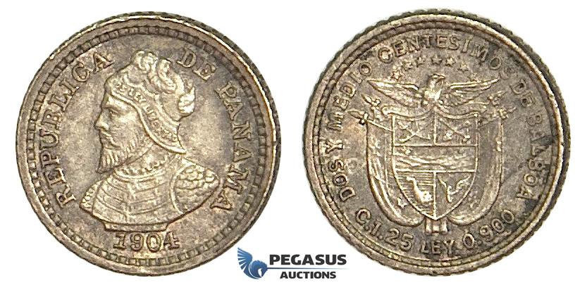 U77, Panama, 2-1/2 Centesimos 1904, Silver, Toned High Grade!
