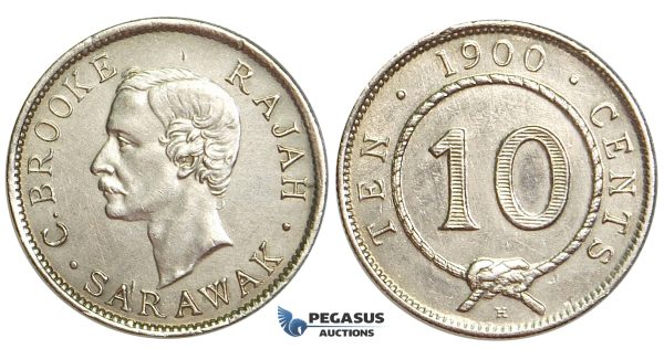 U83, Sarawak, C. Brooke Rajah, 10 Cents 1900-H, Heaton, Silver, High Grade (Lightly Cleaned)