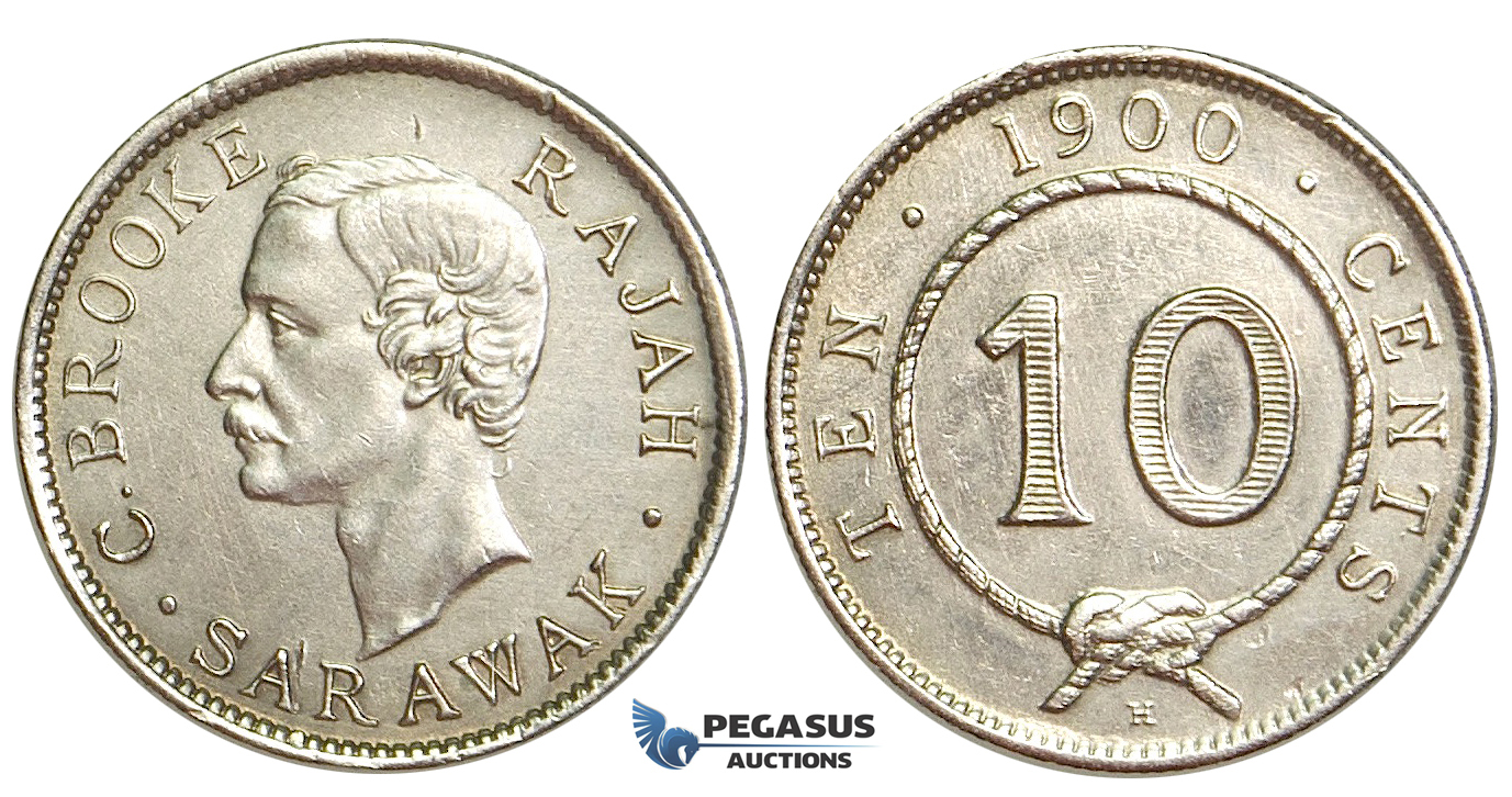 U83, Sarawak, C. Brooke Rajah, 10 Cents 1900-H, Heaton, Silver, High Grade (Lightly Cleaned)