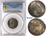 U86, Hungary, Franz Joseph, Korona 1892-KB, Kremnitz, Silver, PCGS MS64, Rare Date!