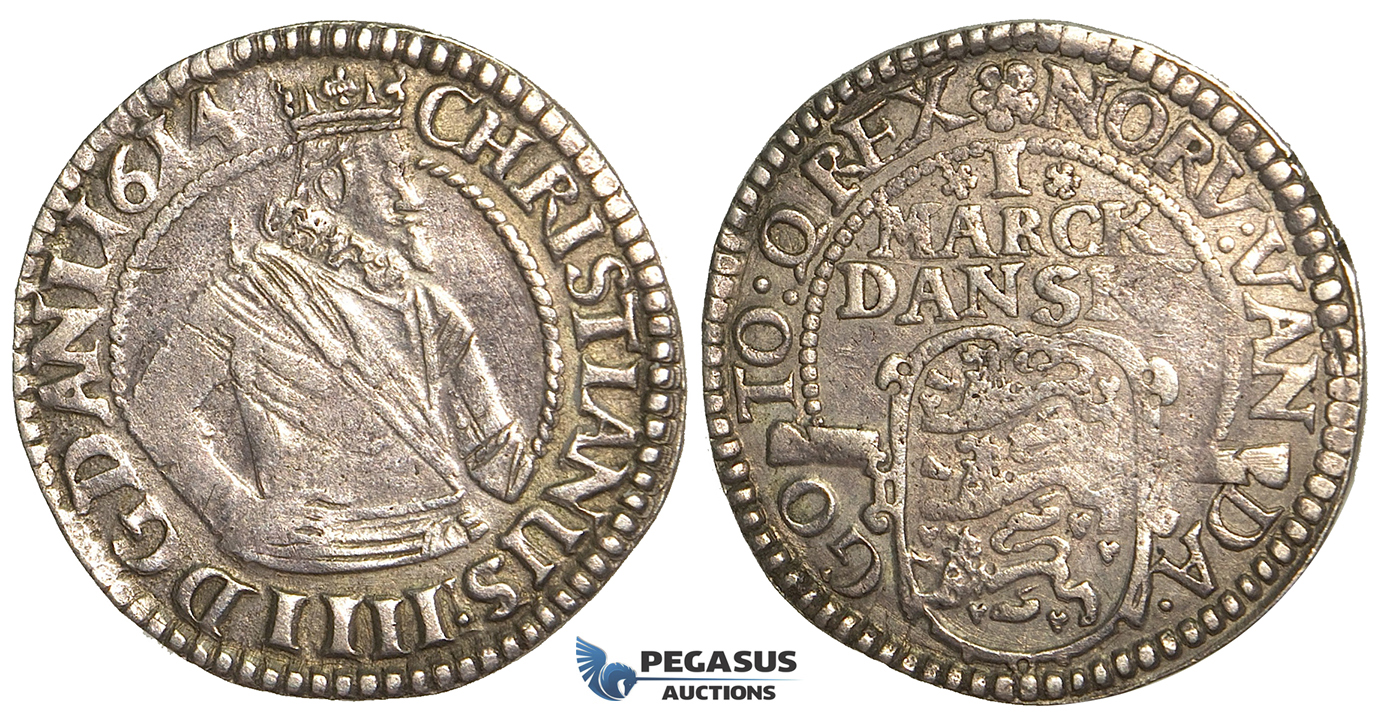 U94, Denmark, Christian IV, Mark 1614, Helsingør, Silver (8.28g) Hede 99 B, Good VF (minor edge filling)