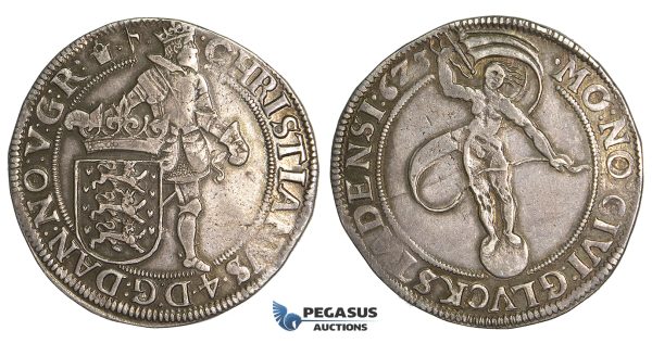 U95, Denmark (Glückstadt) Christian IV, Speciedaler 1623, Glückstadt, Silver (28.87g) Hede 156, Good VF with cabinet toning! Rare!