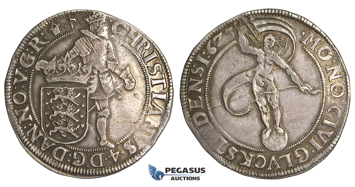 U95, Denmark (Glückstadt) Christian IV, Speciedaler 1623, Glückstadt, Silver (28.87g) Hede 156, Good VF with cabinet toning! Rare!