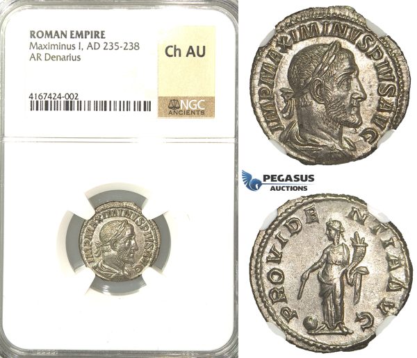 U97, Roman Empire, Maximinus I. Thrax (235-238 AD) AR Denarius, Rome (236 AD) NGC Ch AU