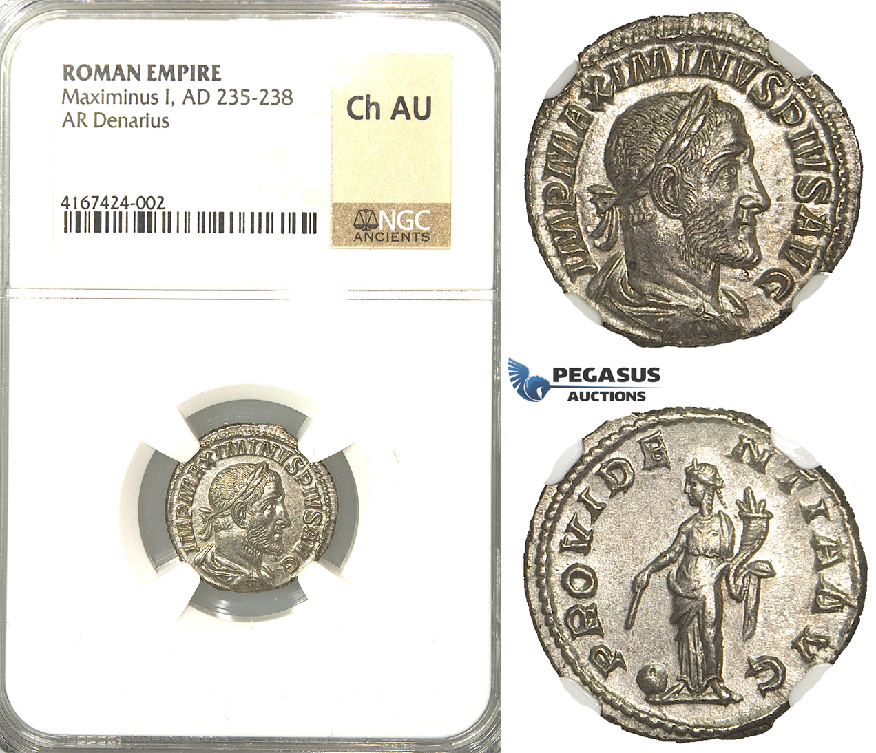 U97, Roman Empire, Maximinus I. Thrax (235-238 AD) AR Denarius, Rome (236 AD) NGC Ch AU