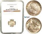 V05, Australia, Edward VII, Threepence (3P) 1910, Silver, NGC MS63