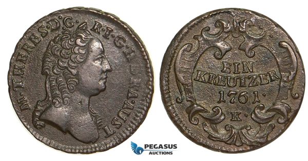 V06, Austria, Maria Theresia, 1 Kreutzer 1761-K, Kremnitz, High Grade, Rare!