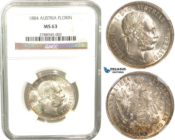 V08X, Austria, Franz Joseph, Florin (Gulden) 1884, Silver, NGC MS63