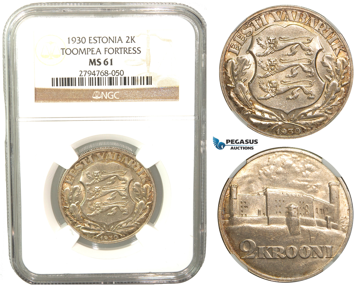 V32, Estonia (Toompea Fortress) 2 Krooni 1930, Silver, NGC MS61