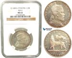 V33, Ethiopia, Menelik II, 1/2 Birr EE1889-A, Paris, Silver, NGC MS63