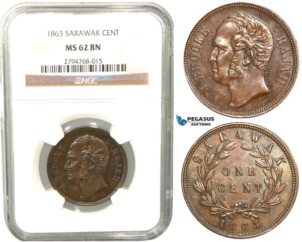 V47, Sarawak, J. Brooke Rajah, 1 Cent 1863, NGC MS62