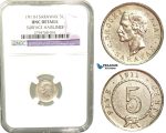 V48, Sarawak, C. Brooke Rajah, 5 Cents 1911-H, Heaton, Silver, NGC UNC