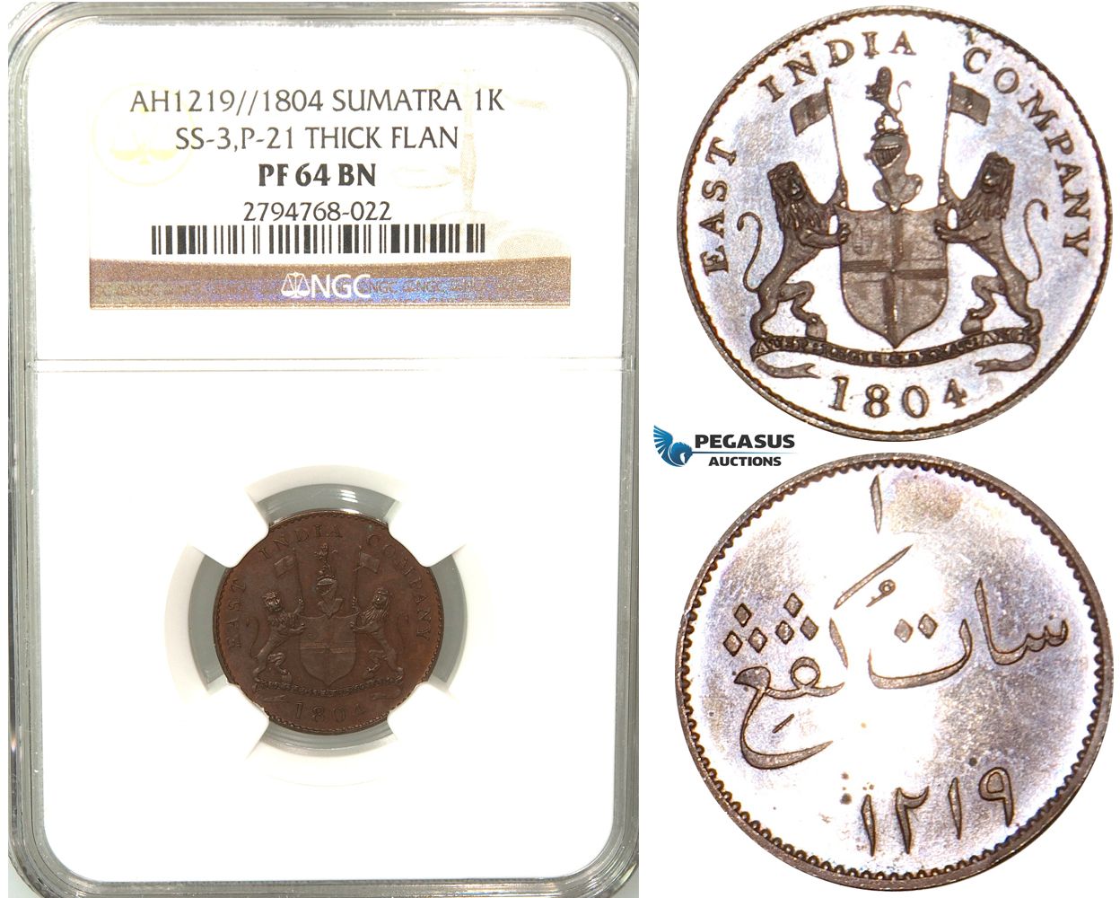 V55, EIC, Sumatra (Indonesia) Keping AH1219 (1804) NGC PF64BN