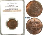 V80, Sweden, Carl XIV Johan, 1/2 Skilling 1832, Stockholm, NGC MS64BN, ex. Lissner, SM 131