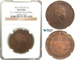 V88, Sweden, Oscar I, 2 Skilling banco 1850, Stockholm, NGC MS62BN (Pop 1/1, Finest) ex. Lissner, SM 82