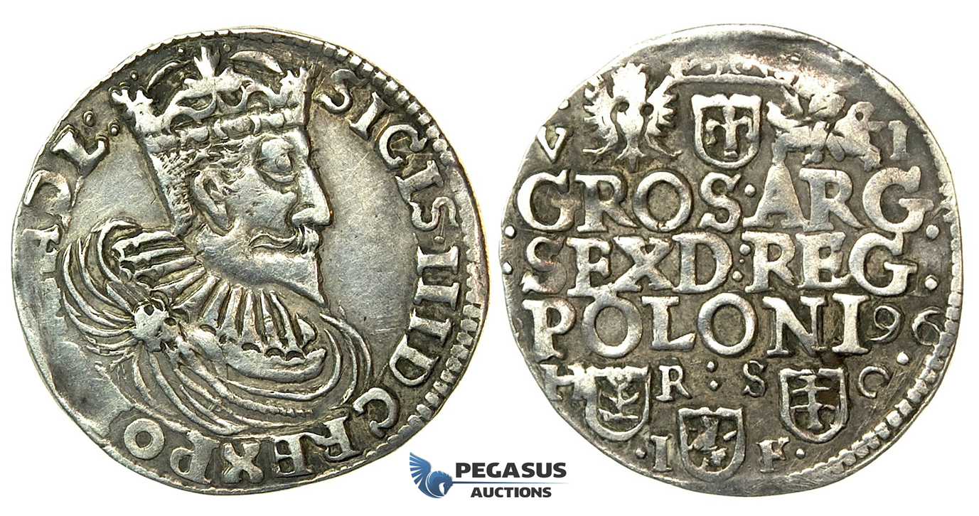 W184, Poland, Sigismund III, 6 Groschen (Szóstak) 1596 H/R S/C I/F, Bydgoszcz (Bromberg) Silver (4.39g) Extremely Rare!