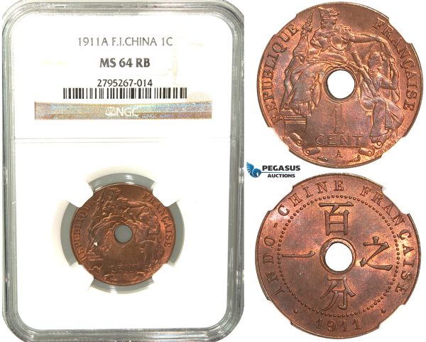 W24, French Indo-China, 1 Centime 1911-A, Paris, NGC MS64RB