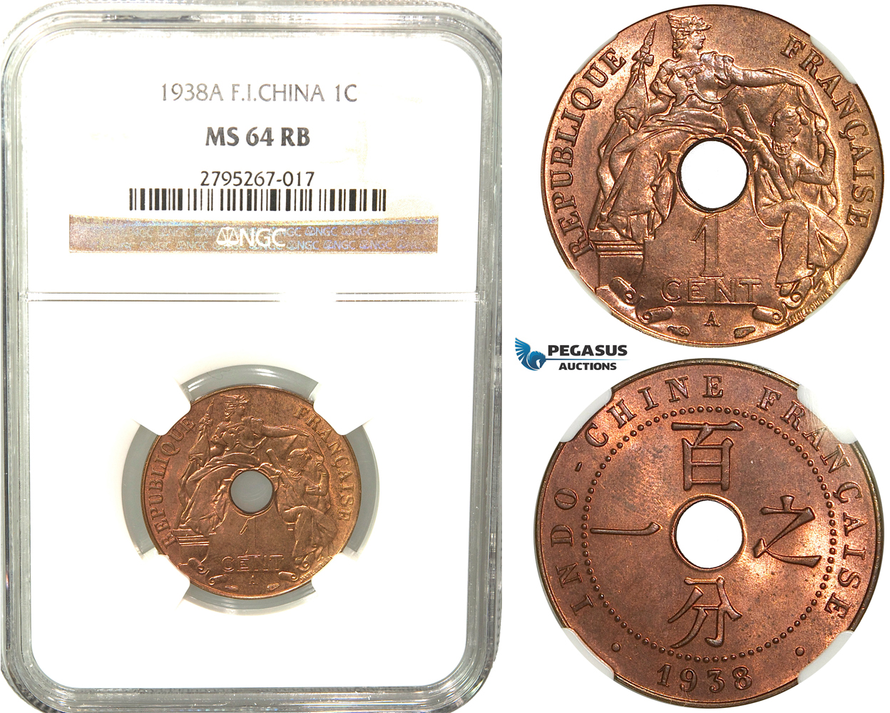 W27, French Indo-China, 1 Centime 1938-A, Paris, NGC MS64RB
