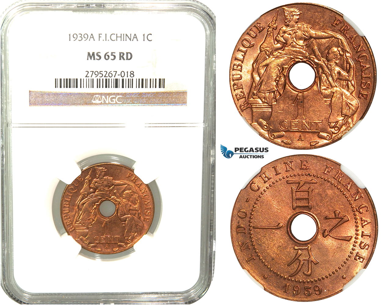 W28, French Indo-China, 1 Centime 1939-A, Paris, NGC MS65RD