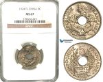 W29, French Indo-China, 5 Centimes 1924, Paris, NGC MS67 (Pop 1/1, Finest)