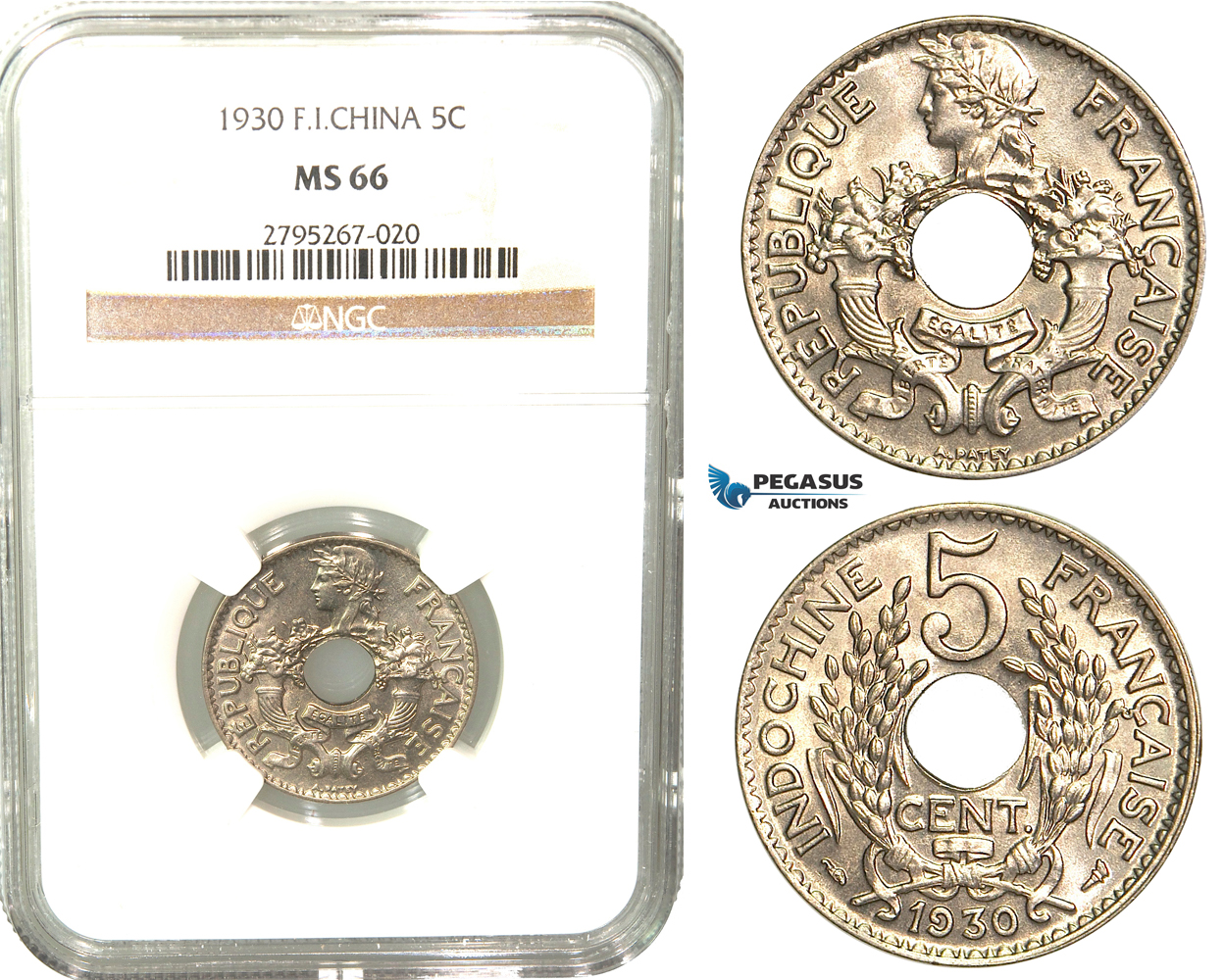W30, French Indo-China, 5 Centimes 1930, Paris, NGC MS66 (Pop 1/1, Finest)