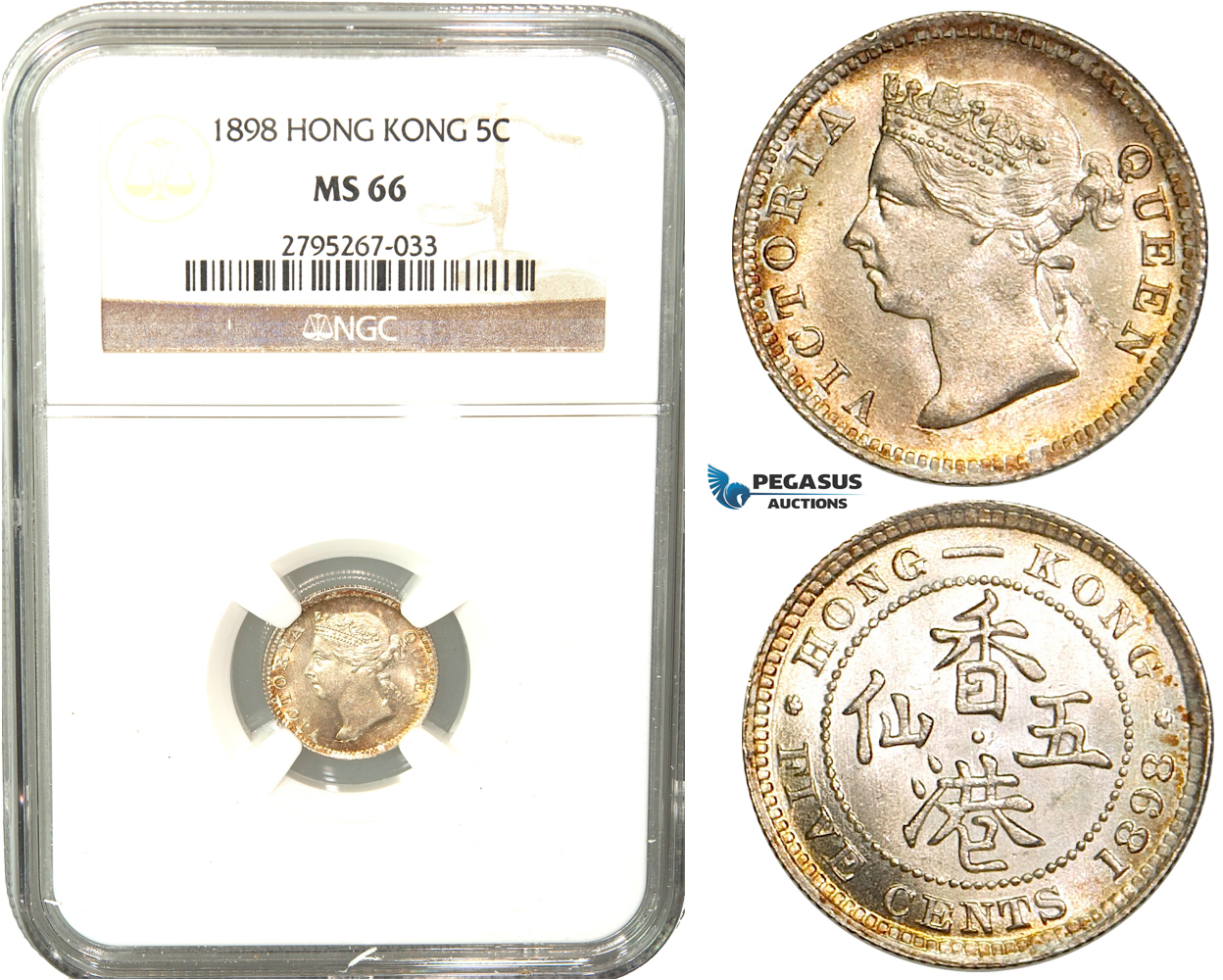W43, Hong Kong, Victoria, 5 Cents 1898, London, Silver, NGC MS66