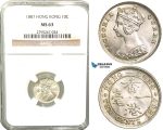 W44, Hong Kong, Victoria, 10 Cents 1887, London, Silver, NGC MS63