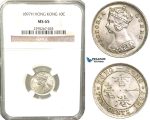 W45, Hong Kong, Victoria, 10 Cents 1897-H, Heaton, Silver, NGC MS65