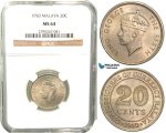 W51, Malaya, George VI, 20 Cents 1950, NGC MS64
