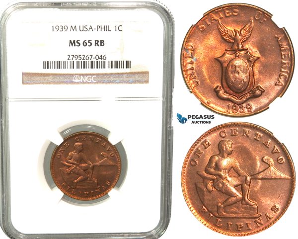 W56, Philippines (US Mandate) 1 Centavo 1939-M, Manila, NGC MS65RB