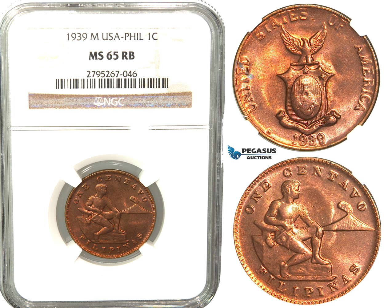 W56, Philippines (US Mandate) 1 Centavo 1939-M, Manila, NGC MS65RB