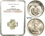 W57, Philippines (US Mandate) 20 Centavos 1938-M, Manila, Silver, NGC MS63