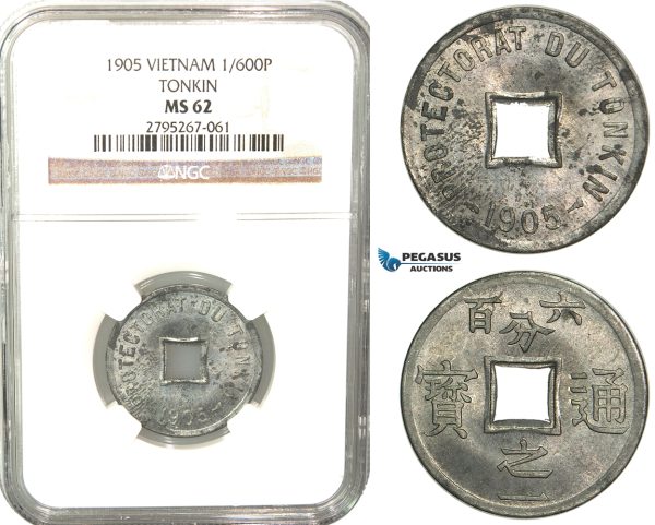 W70, Vietnam (Tonkin) 1/600 Piastre 1905, NGC MS62