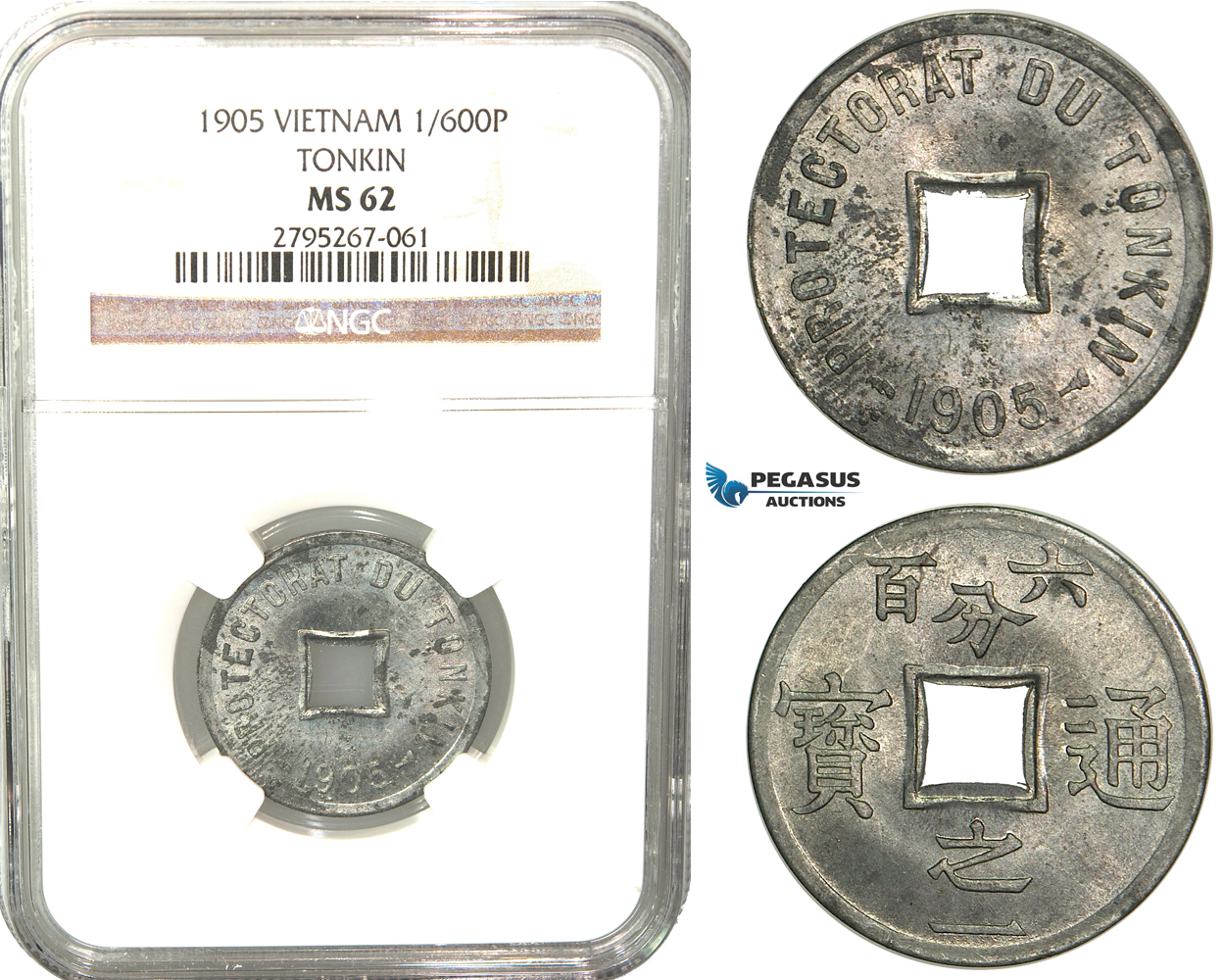 W70, Vietnam (Tonkin) 1/600 Piastre 1905, NGC MS62
