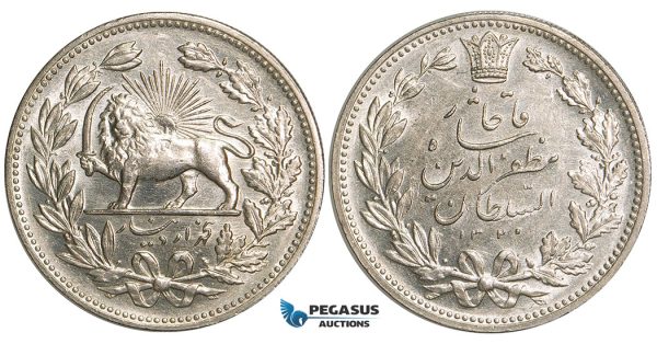 W78, Iran, Muzaffar al-Din Shah, 5000 Dinars SH1320 (1902) Silver, aUNC (Cleaned)