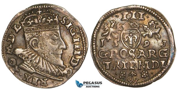 W81, Lithuania, Sigismund III of Poland, 3 Groschen (Trojak) 1593, Vilnius, Silver (2.38g) Toned XF+