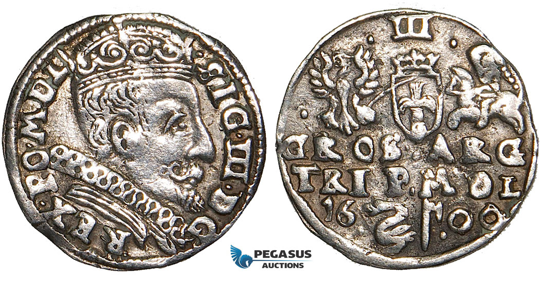 W82, Lithuania, Sigismund III of Poland, 3 Groschen (Trojak) 1600, Vilnius, Silver (2.19g) gVF (Cleaned) Very Rare!