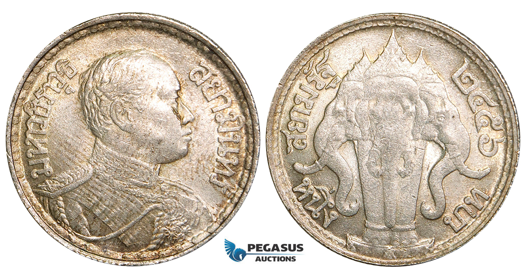 W88, Thailand, Rama VI, Bath BE2456 (1913) Silver, Luster, High Grade, few bag marks!