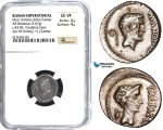 W91, Roman Imperatorial, The Triumvirs,  Marcus Antonius+Julius Caesar, AR Denarius (3.67g) Automn 43 BC, Cisalpine Gaul (Military mint) Very Rare! NGC Ch VF