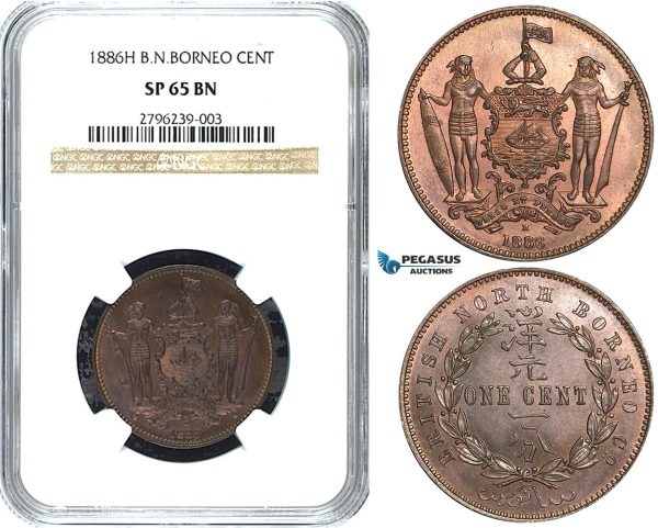 Y22, British North Borneo, 1 Cent 1886-H, Heaton, NGC SP65BN