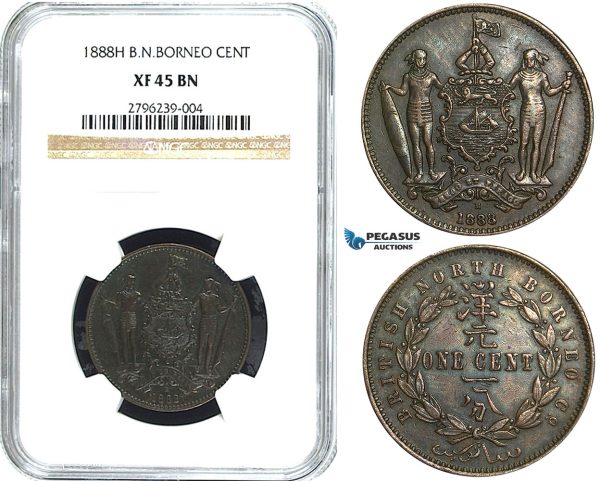 Y23, British North Borneo, 1 Cent 1888-H, Heaton, NGC XF45BN