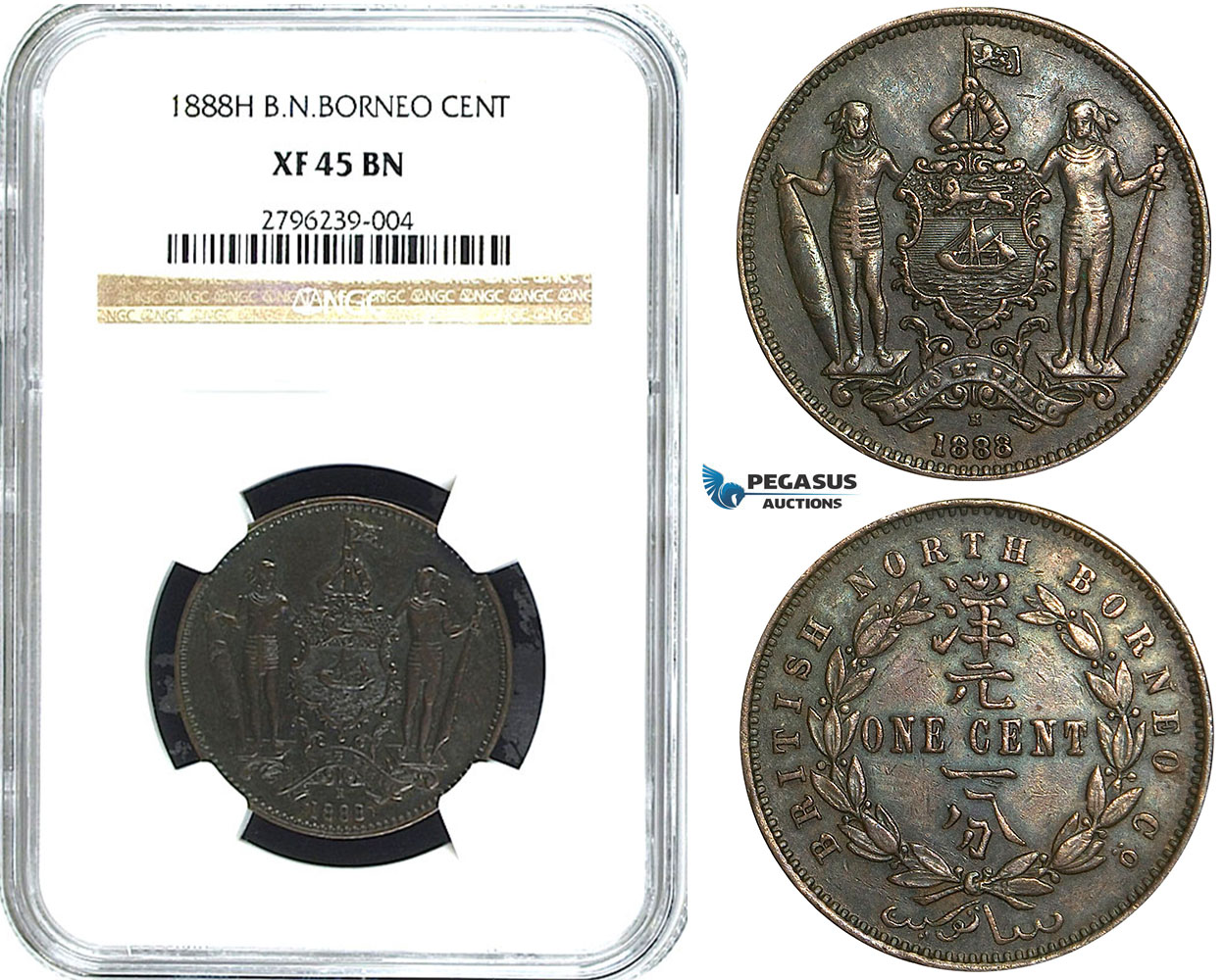 Y23, British North Borneo, 1 Cent 1888-H, Heaton, NGC XF45BN