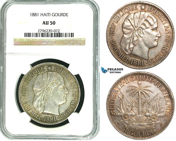 Y32, Haiti, Gourde 1881, Paris, Silver, NGC AU50