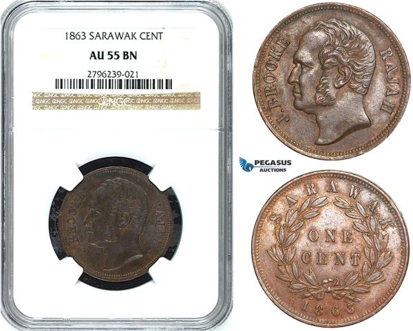 Y39, Sarawak, J. Brooke Rajah, 1 Cent 1863, NGC AU55BN