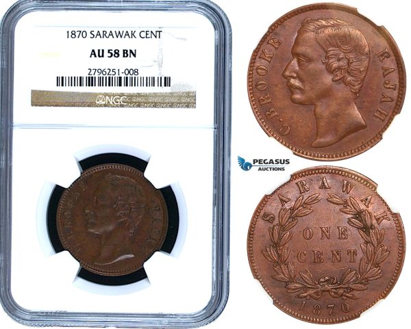 Y40, Sarawak, C. Brooke Rajah, 1 Cent 1870, Heaton, NGC AU58BN