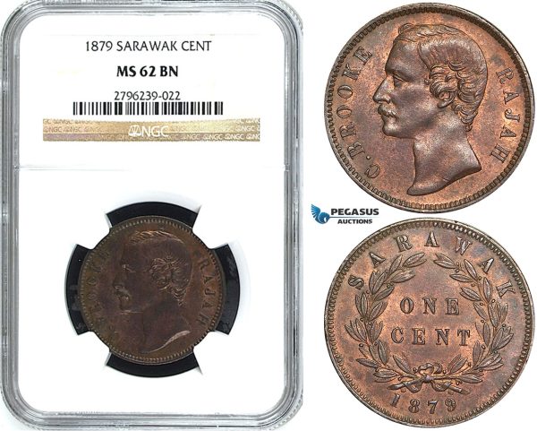 Y41, Sarawak, C. Brooke Rajah, 1 Cent 1879, Heaton, NGC MS62BN