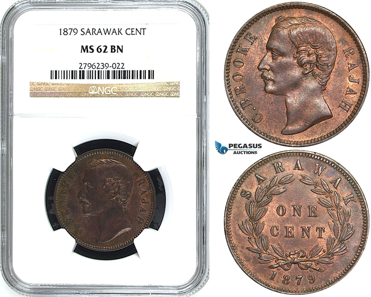 Y41, Sarawak, C. Brooke Rajah, 1 Cent 1879, Heaton, NGC MS62BN